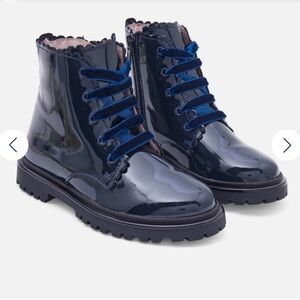 Jacadi Girls Navy Patent Leather Bootie Velvet Scallop 37|5 School Dance Party